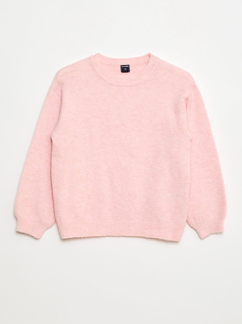 Pull en maille uni à col rond Rose - Kiabi