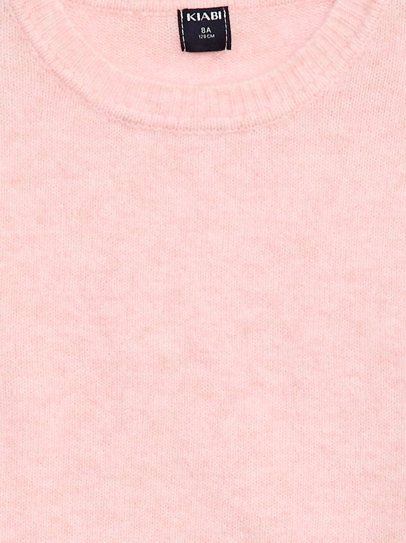 Pull en maille uni à col rond Rose - Kiabi