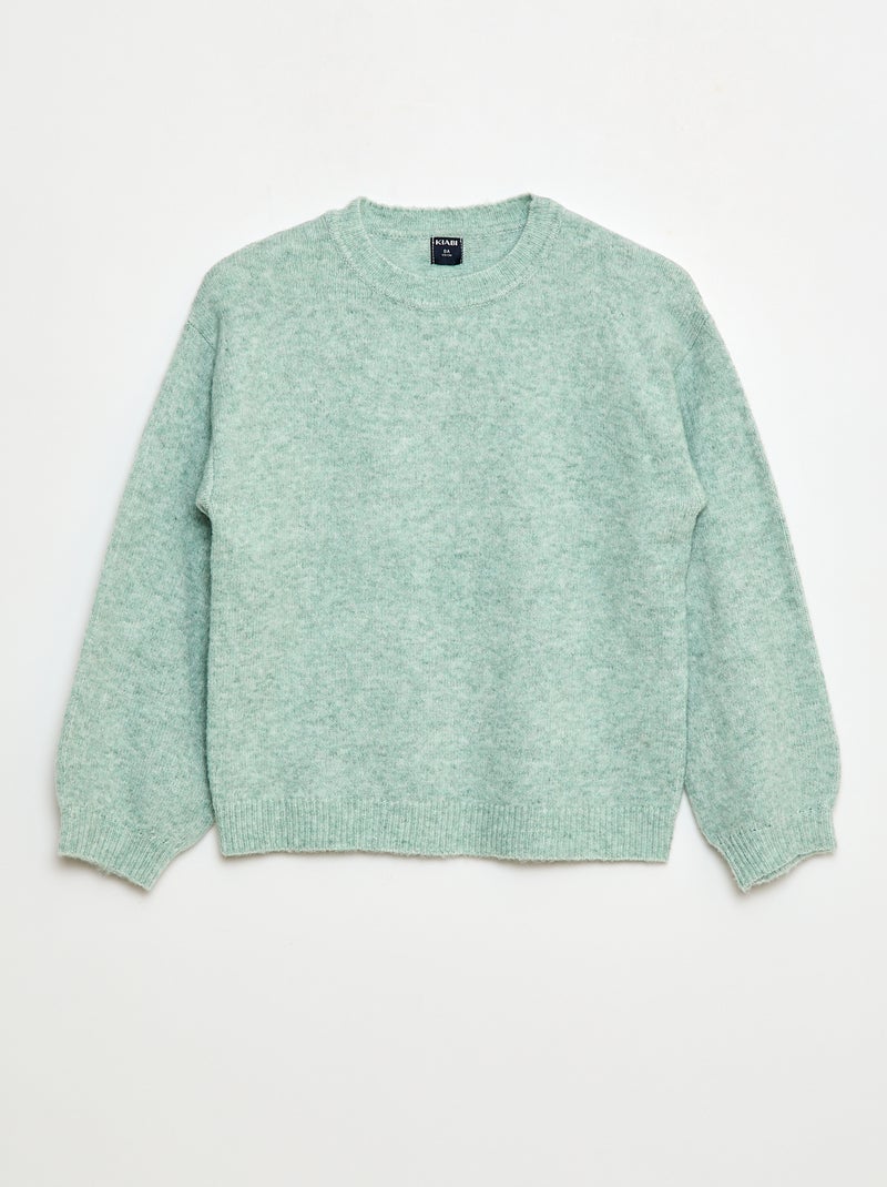 Pull en maille uni à col rond Vert - Kiabi