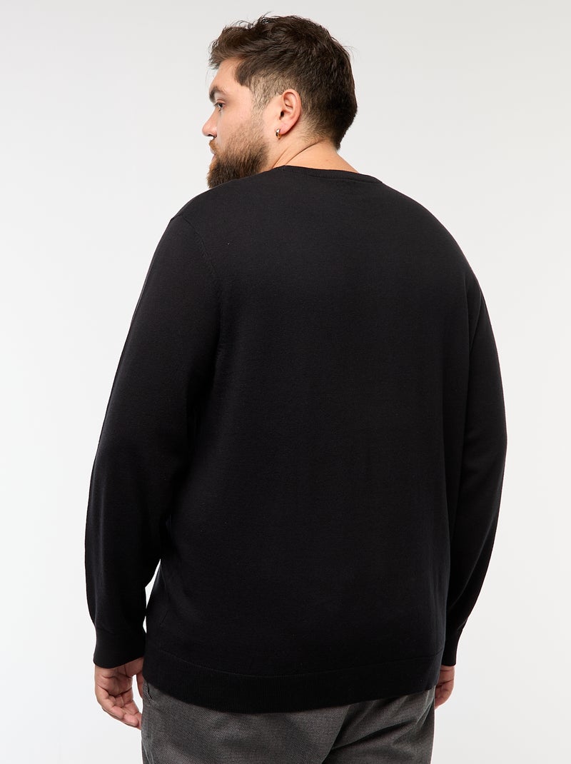 Pull en maille uni col rond Noir - Kiabi