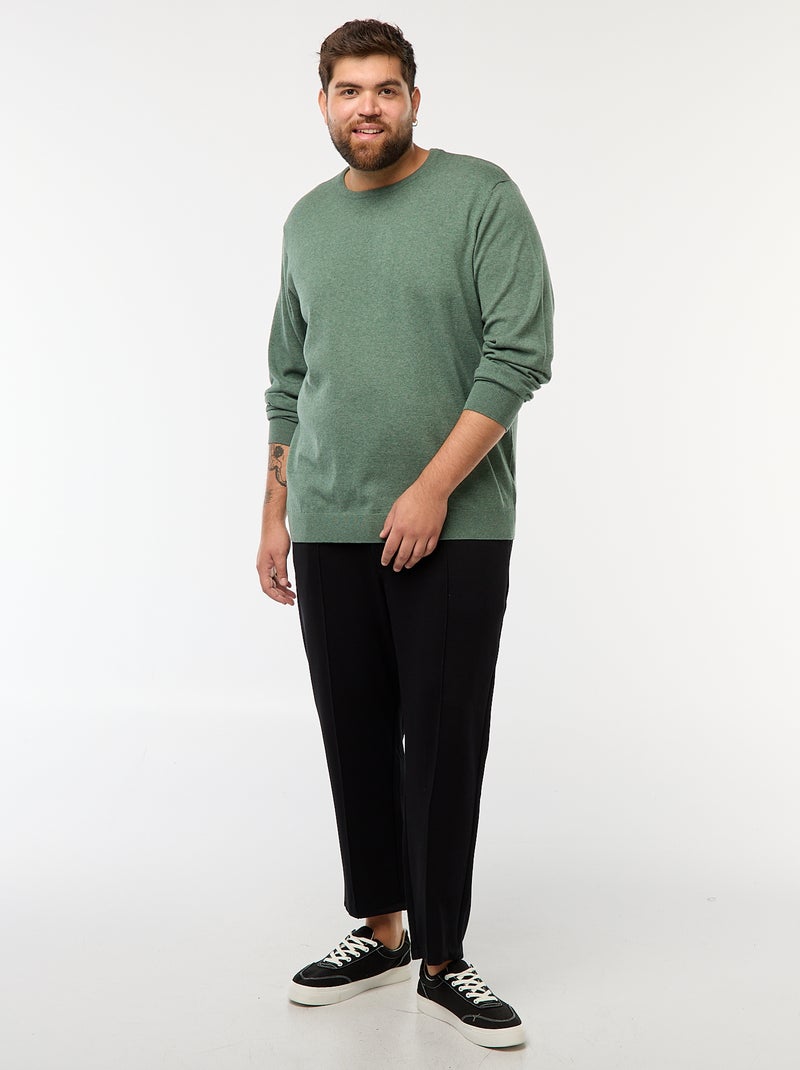 Pull en maille uni col rond Vert - Kiabi
