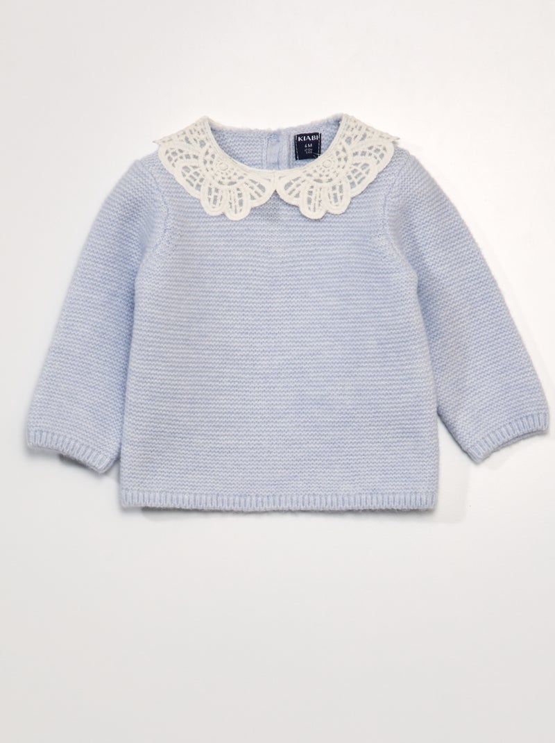 Pull en point mousse avec col fantaisie Bleu - Kiabi
