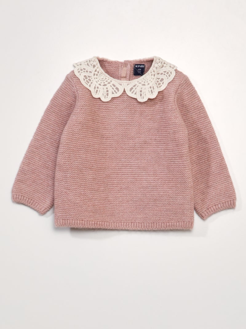 Pull en point mousse avec col fantaisie Violet - Kiabi