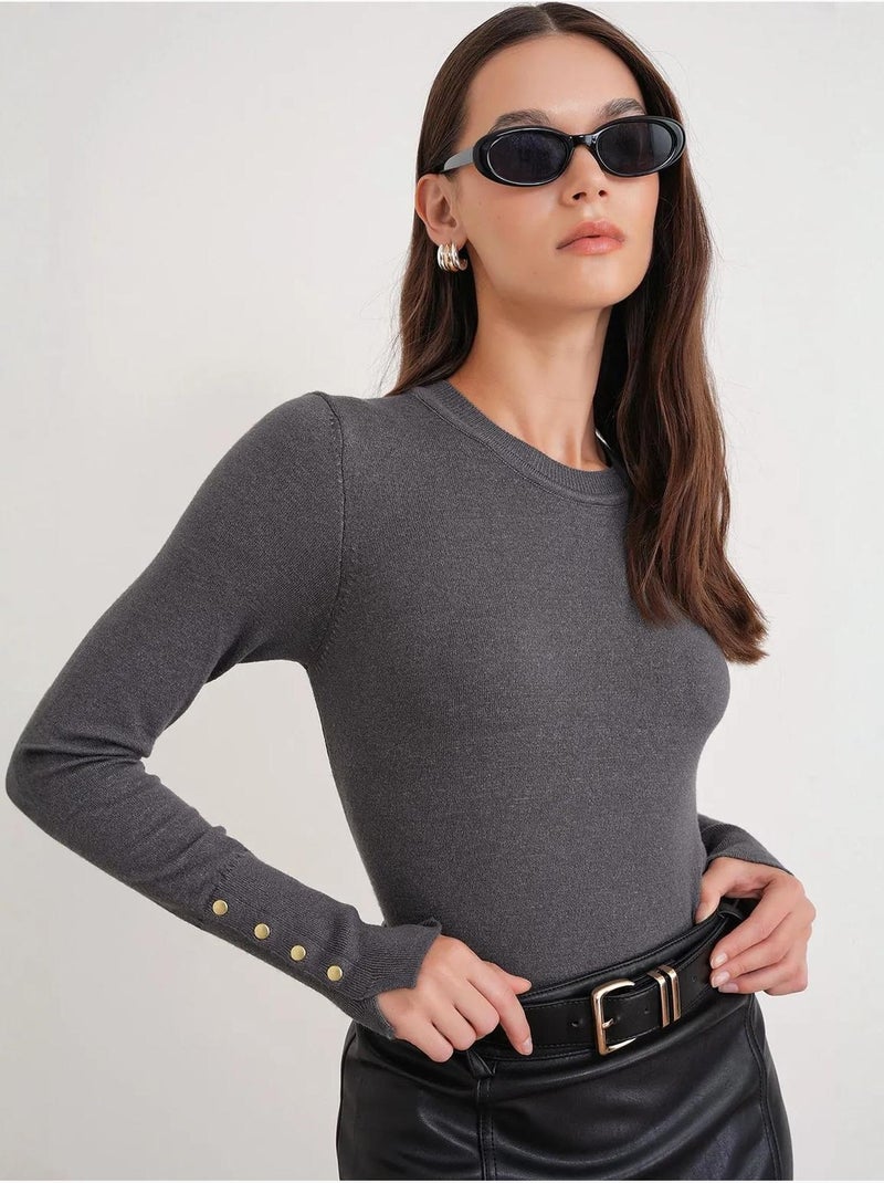 Pull en tricot à col rond et coupe slim mixray Gris foncé - Kiabi