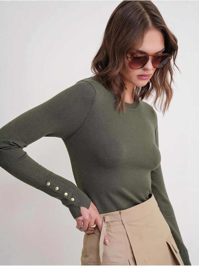 Pull en tricot à col rond et coupe slim mixray Kaki - Kiabi