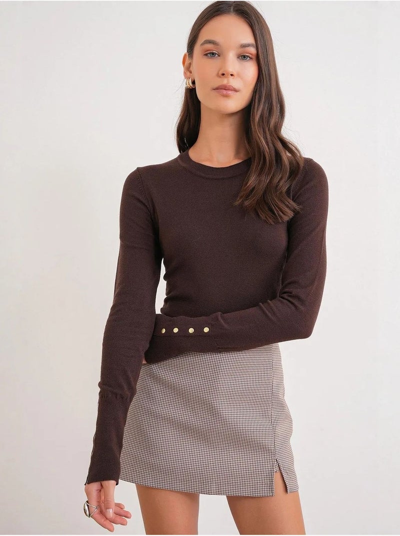 Pull en tricot à col rond et coupe slim mixray Marron foncé - Kiabi