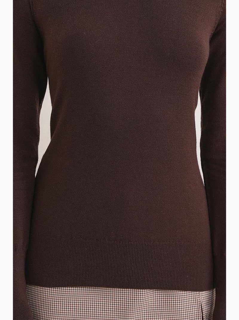 Pull en tricot à col rond et coupe slim mixray Marron foncé - Kiabi