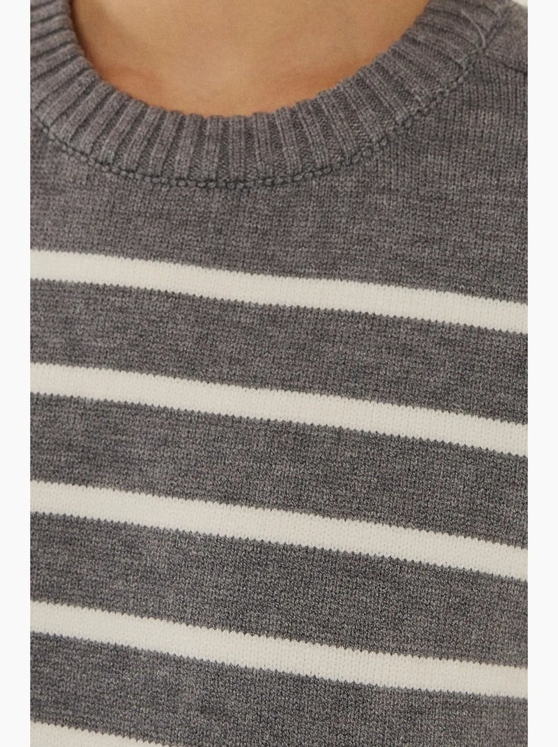 Pull en tricot à col rond rayé hiccup Gris - Kiabi
