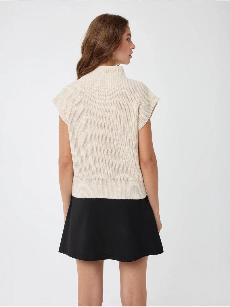Pull en tricot à demi-col roulé Beige naturel - Kiabi