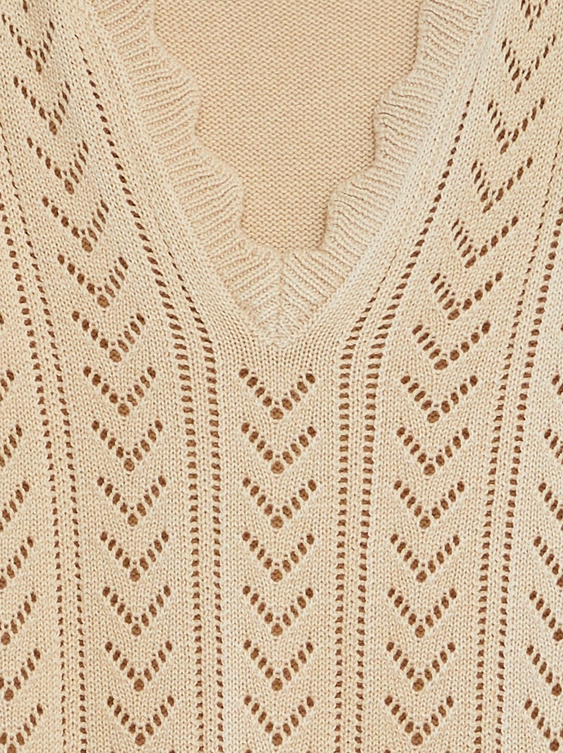 Pull en tricot à manches courtes et col en V 'JDY' BEIGE - Kiabi
