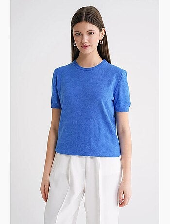 Pull en tricot à manches courtes et col ras du cou mixray