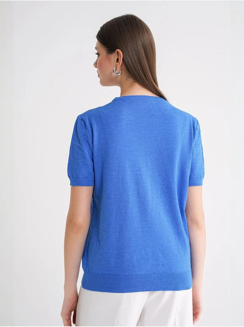 Pull en tricot à manches courtes et col ras du cou mixray Bleu électrique - Kiabi