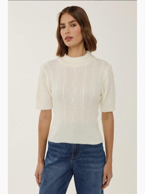 Pull en tricot à manches courtes et demi-col roulé avec tresses hiccup - Kiabi