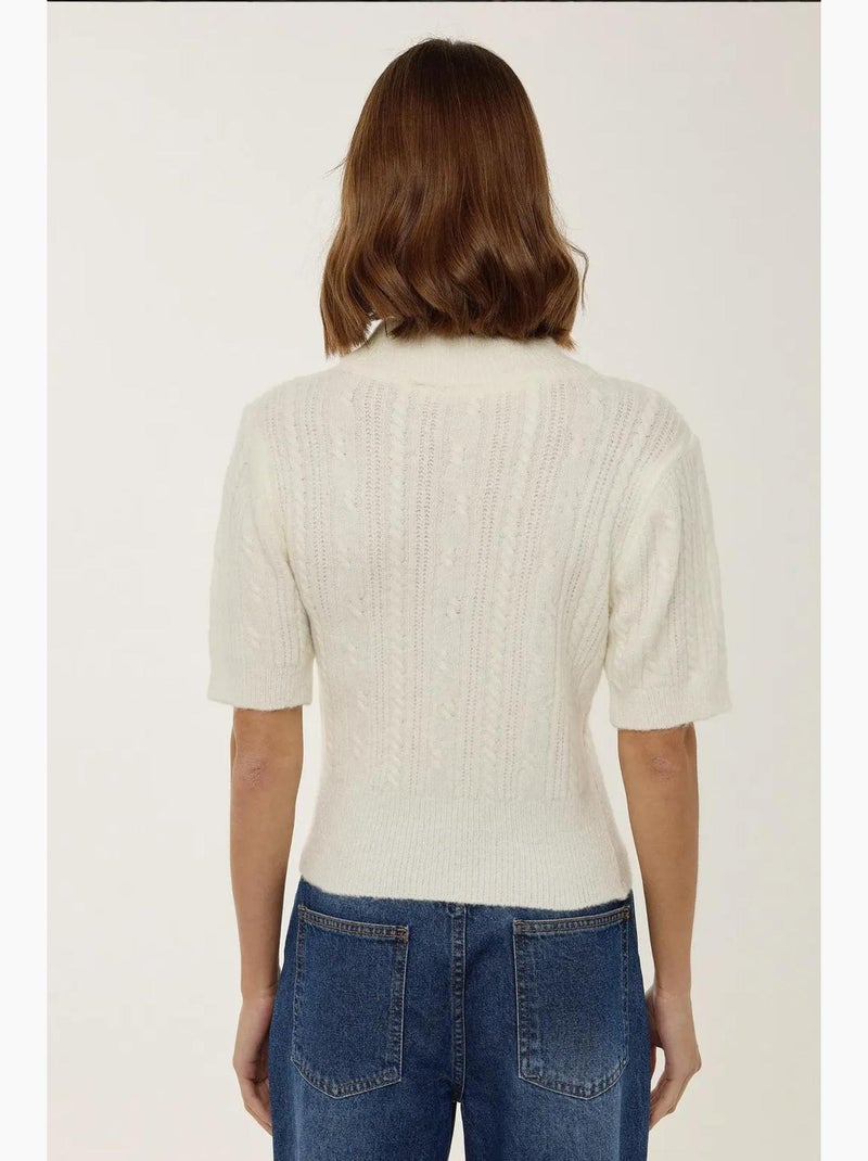 Pull en tricot à manches courtes et demi-col roulé avec tresses hiccup Beige naturel - Kiabi