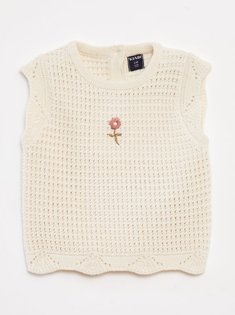 Pull en tricot avec broderies à fleurs Blanc - Kiabi