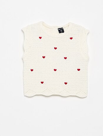 Pull en tricot avec broderies 'cœurs'