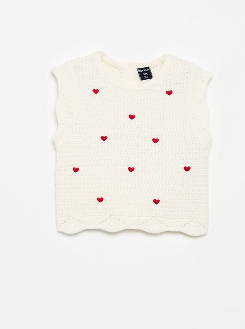 Pull en tricot avec broderies 'cœurs' - Kiabi
