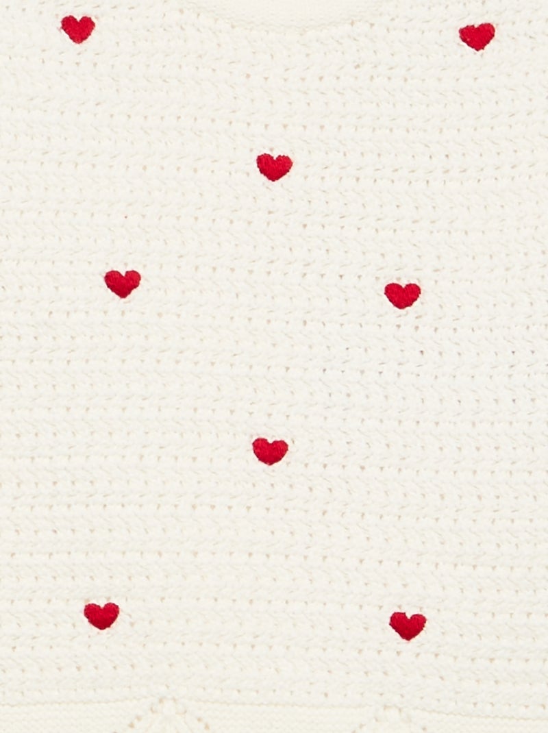 Pull en tricot avec broderies 'cœurs' Blanc - Kiabi