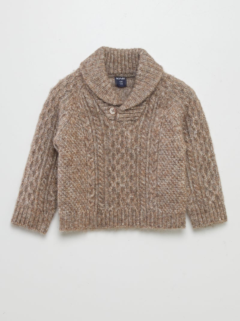 Pull en tricot avec col châle Marron - Kiabi