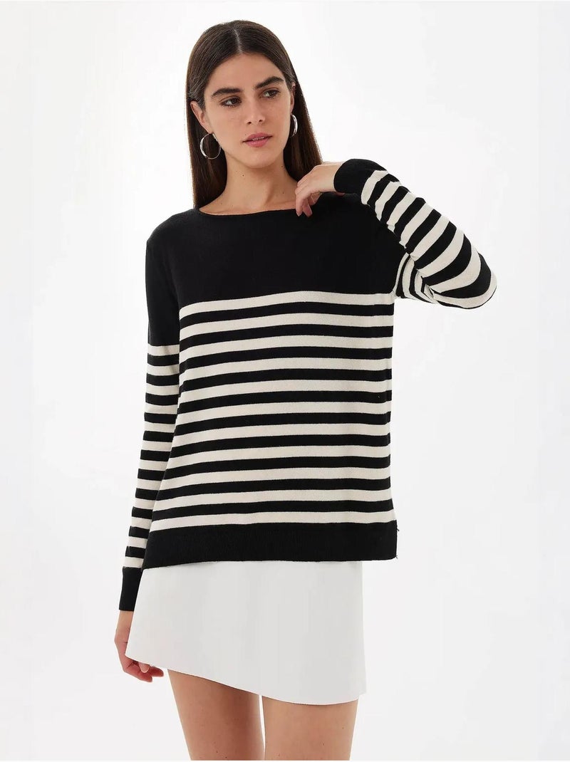 Pull en tricot basique rayé hiccup Noir - Kiabi