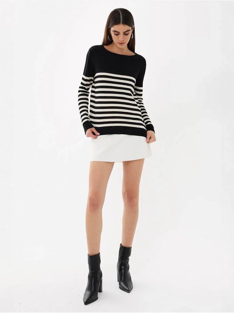 Pull en tricot basique rayé Noir - Kiabi