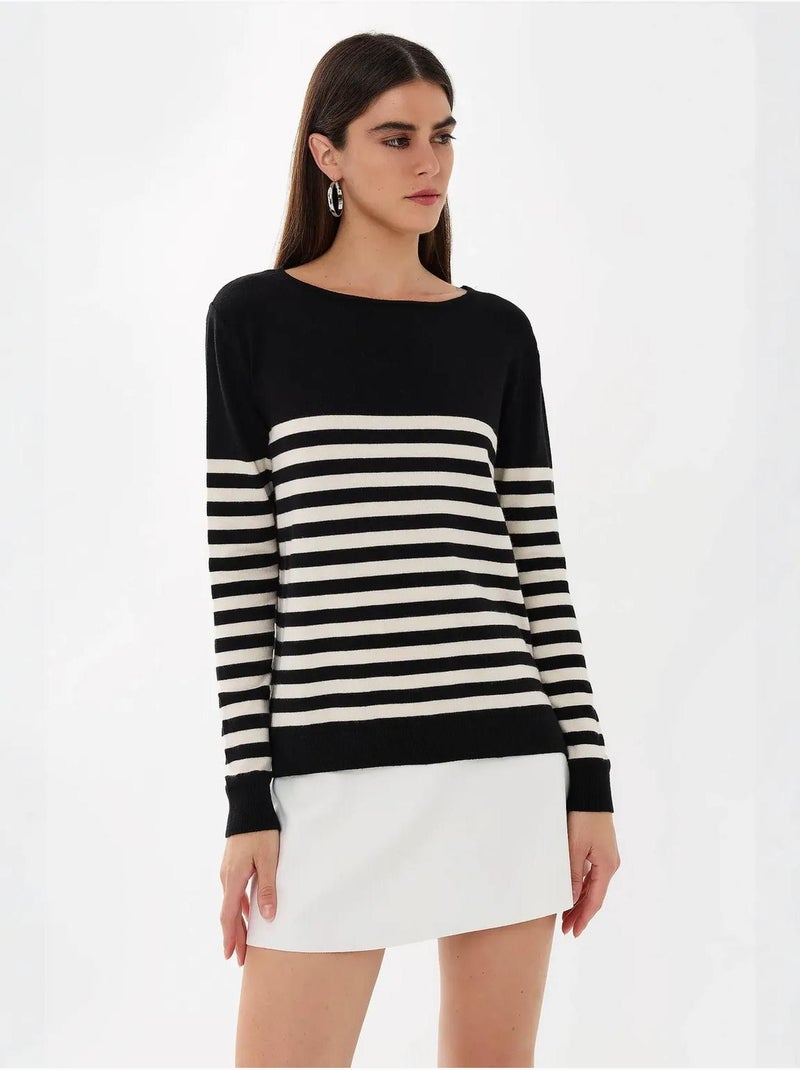 Pull en tricot basique rayé Noir - Kiabi