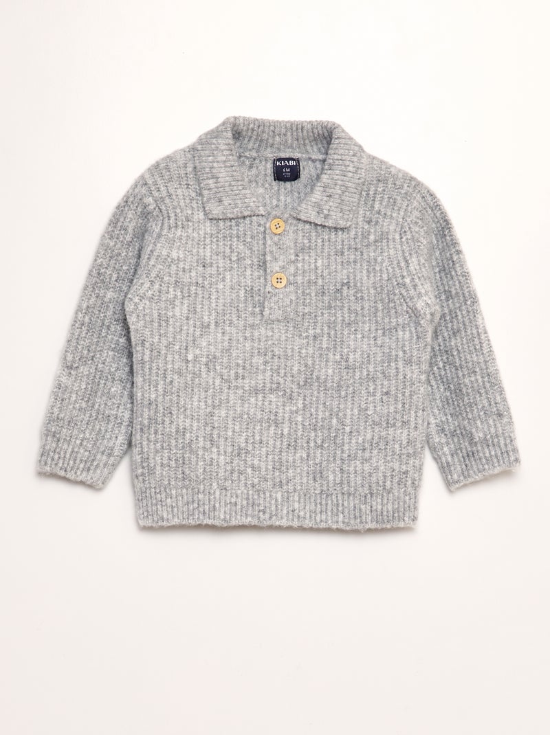 Pull en tricot col polo gris - Kiabi