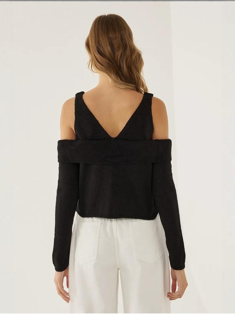 Pull en tricot découpé Noir - Kiabi