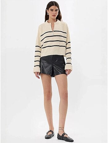 Pull en tricot rayé à fermeture éclair
