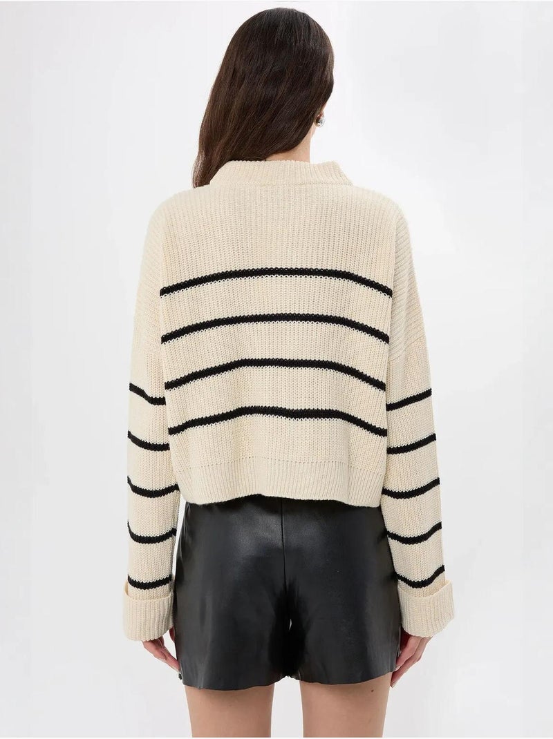 Pull en tricot rayé à fermeture éclair Blanc - Kiabi