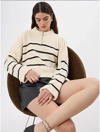 Pull en tricot rayé à fermeture éclair hiccup
