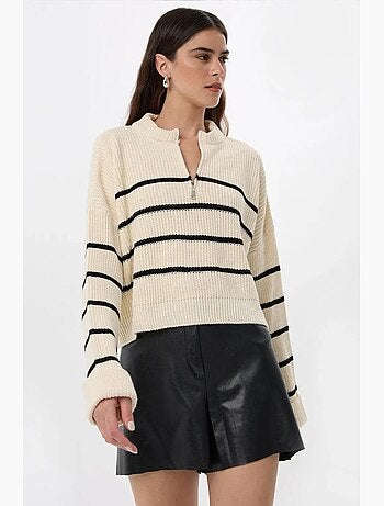 Pull en tricot rayé à fermeture éclair hiccup