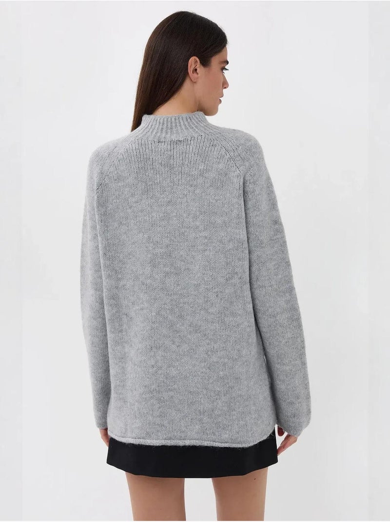 Pull en tricot surdimensionné à col montant hiccup Gris - Kiabi