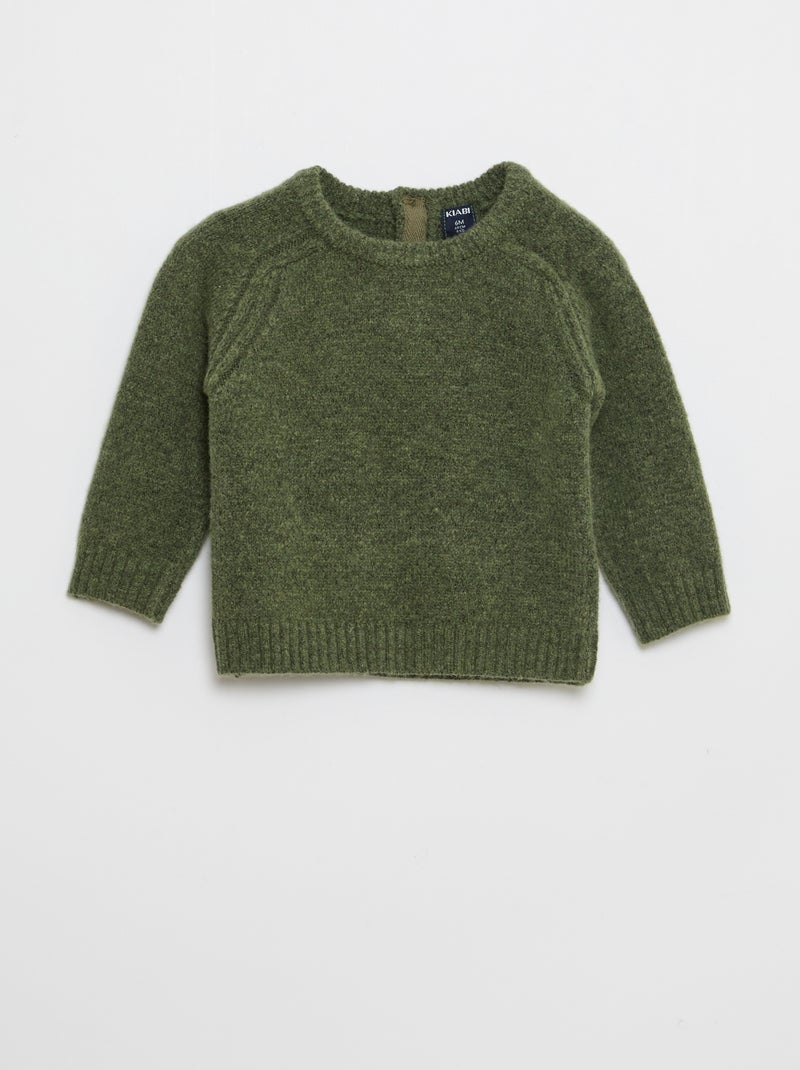 Pull en tricot uni maille grosse jauge Kaki - Kiabi