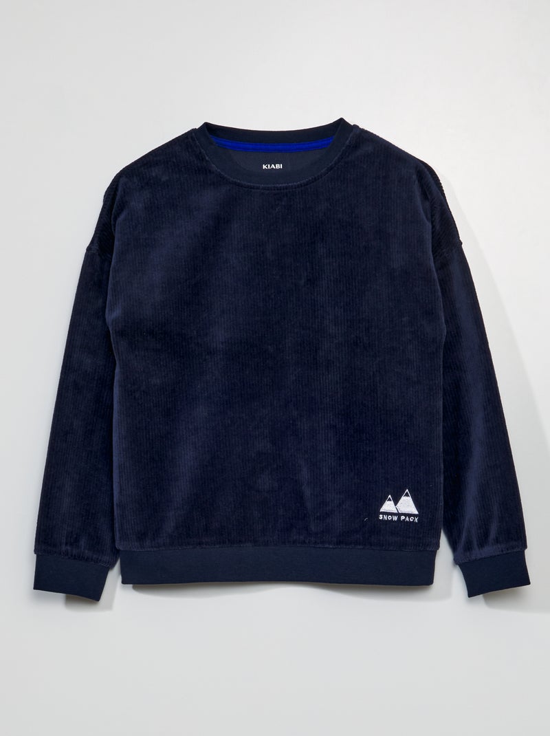Pull en velours côtelé Marine - Kiabi
