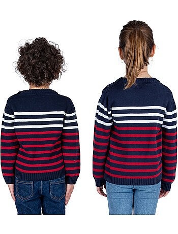 Pull enfant bi-colore en coton 'Breizh Océan', Pull garçon ou fille