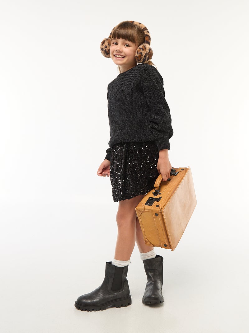 Pull épais en maille chenille Noir - Kiabi