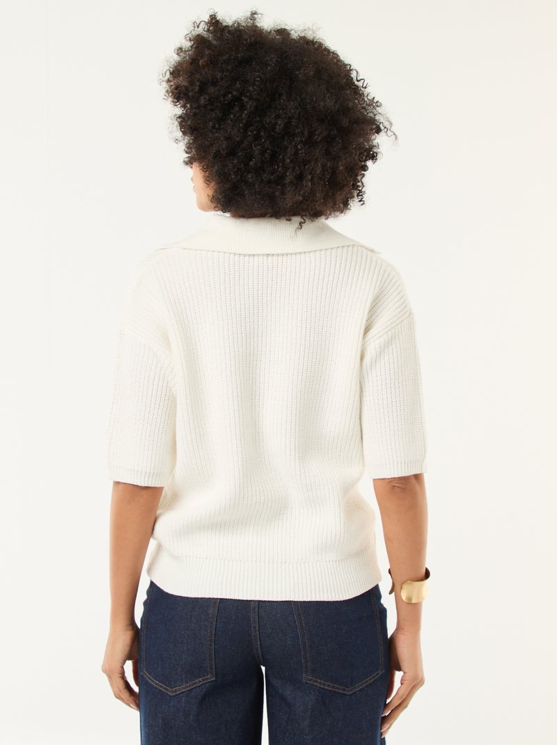 Pull esprit polo avec encolure V Blanc - Kiabi