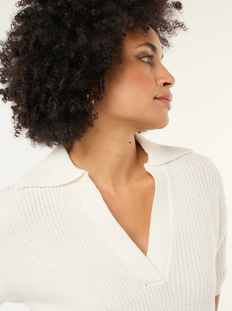 Pull esprit polo avec encolure V Blanc - Kiabi
