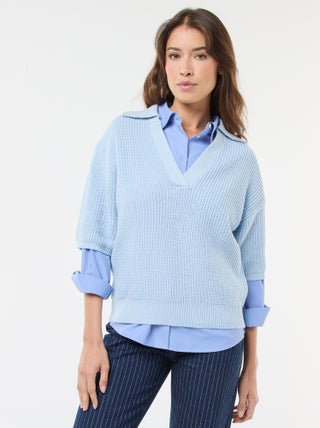 Pull esprit polo avec encolure V