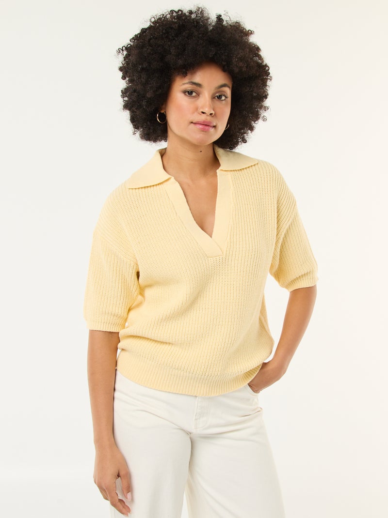 Pull esprit polo avec encolure V Jaune - Kiabi