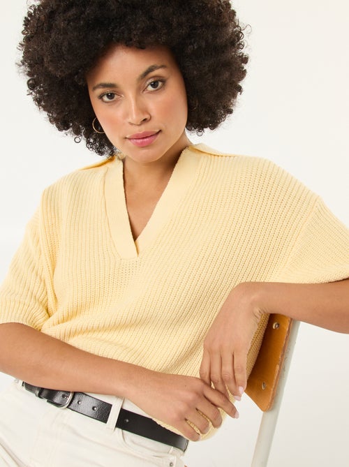 Pull esprit polo avec encolure V - Kiabi