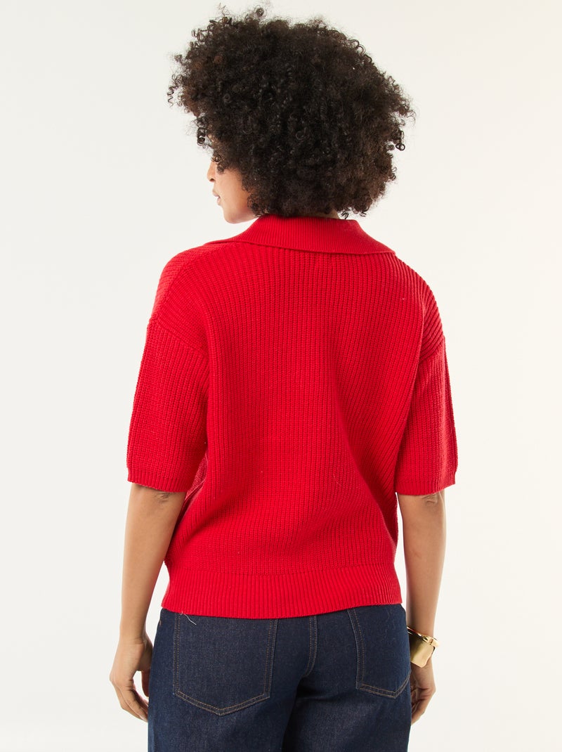 Pull esprit polo avec encolure V Rouge - Kiabi