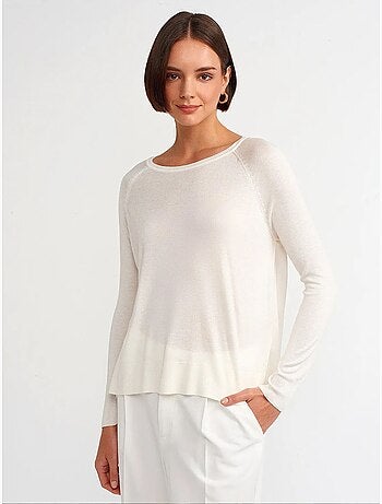 Pull femme côtelé à col rond dilvin