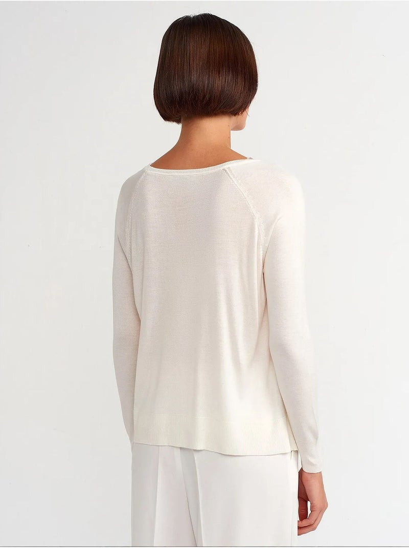 Pull femme côtelé à col rond dilvin Blanc cassé - Kiabi