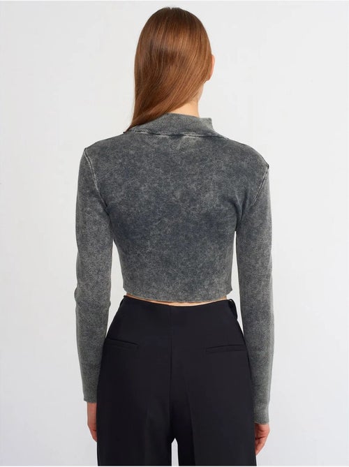 Pull femme court en maille côtelée à col montant dilvin - Kiabi