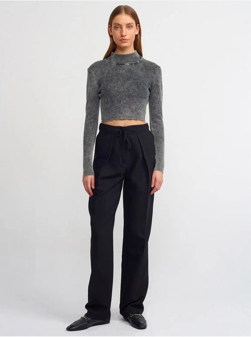 Pull femme court en maille côtelée à col montant dilvin - Kiabi
