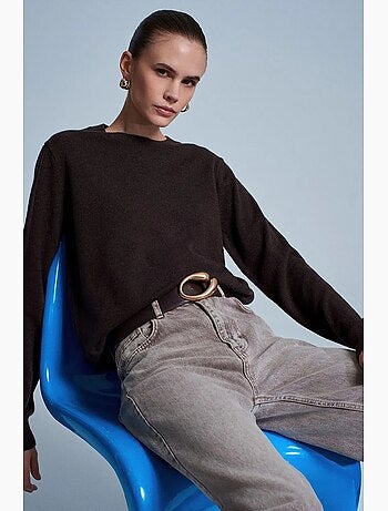 Pull femme en cachemire à côtes, col rond dilvin