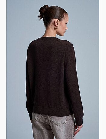 Pull femme en cachemire à côtes, col rond dilvin