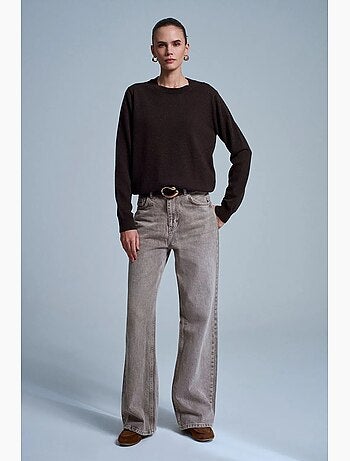 Pull femme en cachemire à côtes, col rond dilvin